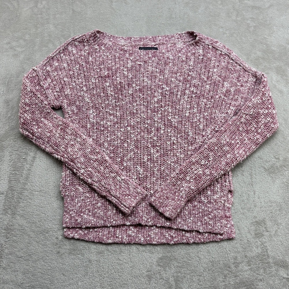 Abercrombie Fitch Sweater Womens XS Pink Marled Knit Coastal Grandma Cottagecore